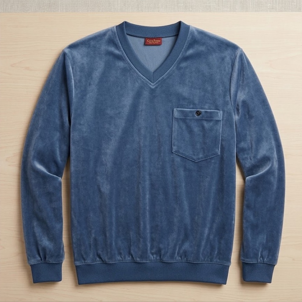 Vintage 1970s Haband Lion’s Den Blue V-Neck Sweater with Soft Texture Rare XL